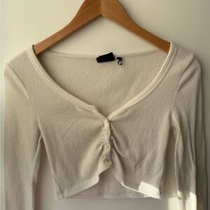 Urban Outfitters Cream Ruched Tie Front Crop Blouse